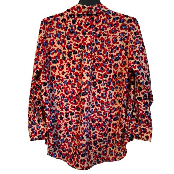 Colorful Madison Curvy 1X Button-Up Blouse In Vibrant Leopard Print top blouse - Picture 10 of 12